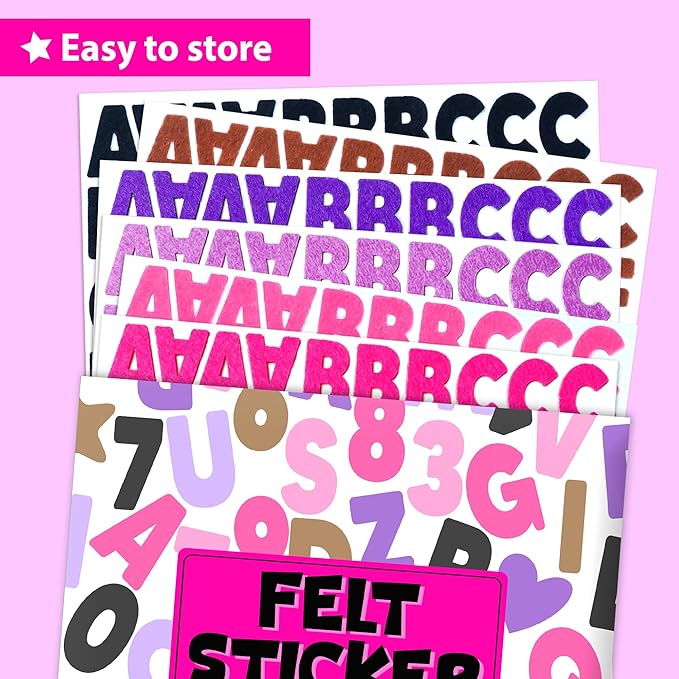 KRAFUN Black and Pink Felt Sticker Kit for Beginner Young Girls and Kids Arts & Crafts, Pack of 500+ Assorted Scrapbook Stickers Alphabets, Numbers, Fun Shapes, Preschool, Children Early Learning