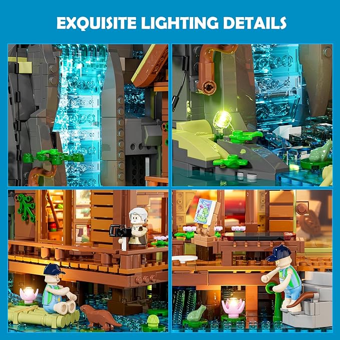 Waterfall-Cabin Lighting Building-Bricks Set - 2539 Pcs Retro Waterfall House Collection LED Light Set for Adults and Retro House Architecture Building Collectors