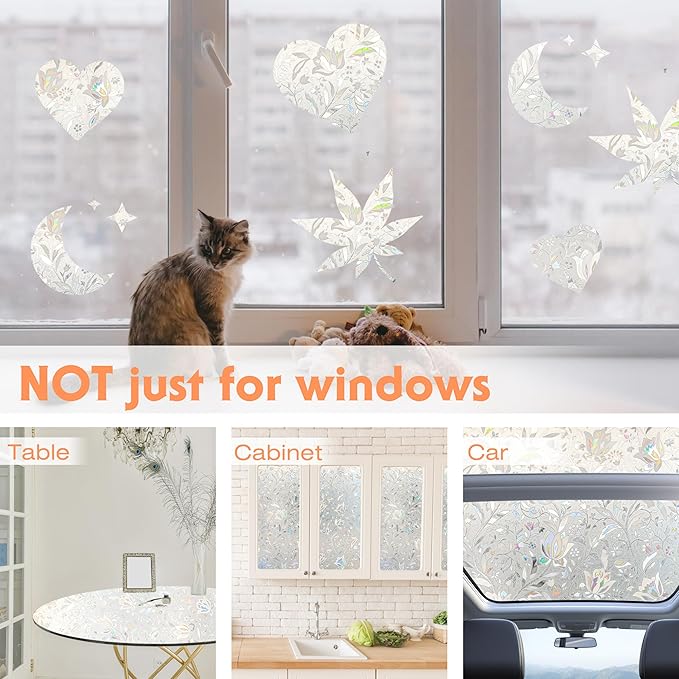 Hilarious Privacy Window Film, Tulip Window Vinyl, Stained Glass Static Stickers, 3D Decorations for Glass Windows, Removable Window Covering, Adhesive-Free Stickers (35.4'' x 118'')