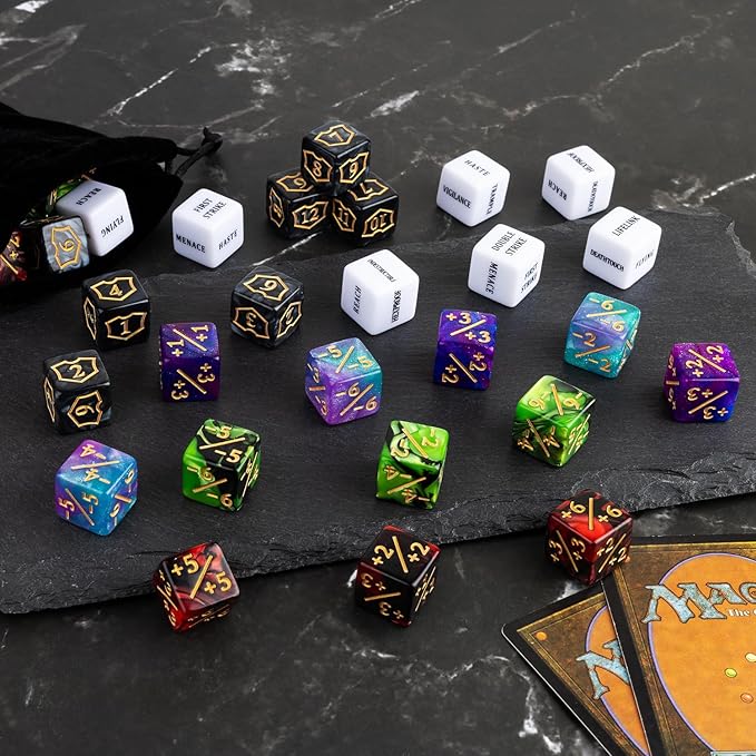 63 Pieces MTG Dice Counters Bulk Ability Keywords MTG Tokens Shield Life Counter 6 Sided Dice Set for Magic The Gathering,TCG,Cards Gaming Accessories