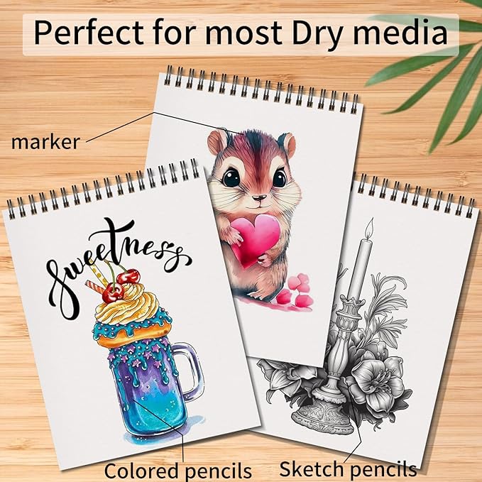 OSIMIG 5 Pack Sketch Book 8.5" x 11" Set, Top Spiral Bound Sketch Pad 150 Sheet Total (68lb/100gsm), Drawing Paper Pad, Sketch Book for Kids, Artist, Adult Art Supplies