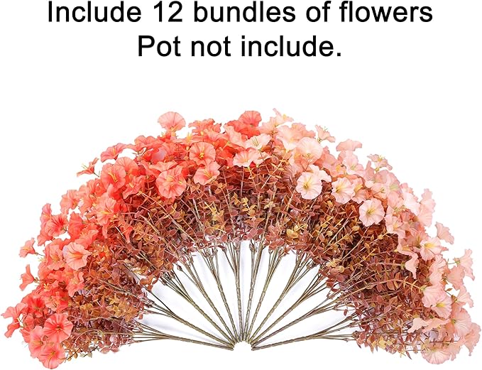 Fake Mums Fall Artificial Flowers Plants for Outdoors Autumn Decoration, 12 Bundles Silk Morning Glory with Eucalyptus Realistic UV Resistant Faux Mums for Outside Planter Yard Garden Home Indoor, Mix
