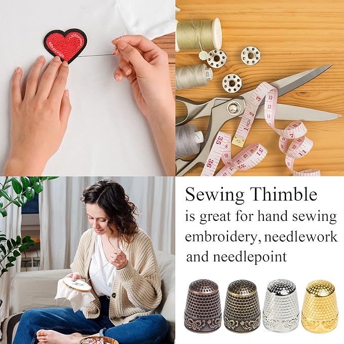 J.CARP 4Pcs Sewing Thimble, Silver Color Sewing Thimble Finger Protector, Finger Shield Fingertip Thimble Sewing Quilting Craft, Accessories DIY Sewing Tools