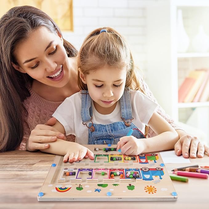 Magnetic Color and Number Maze, Montessori Toys for 2 3Year Old, Wooden Toddler Magnet Puzzles for Kids Girls Boys 2-4 3-5, Magnetic Board Train Learning Toys Birthday Gifts