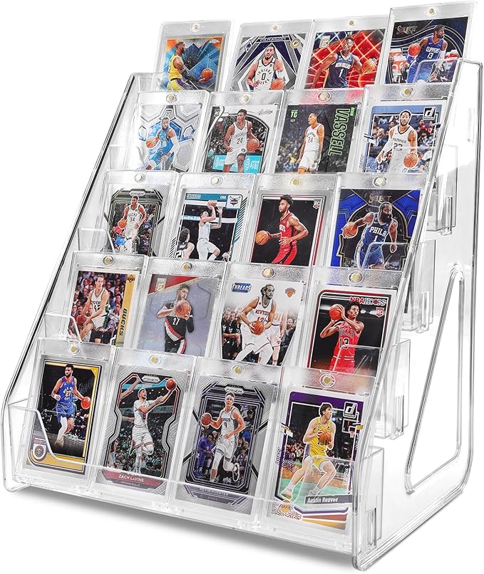 Trading Card Display Stand, Vertical Holder for Baseball Basketball Sports Graded Card Display Stand Tabletop for PSA BGS SGC Slabs, Snap-On Assembly(5 Tier, 1 Pack)