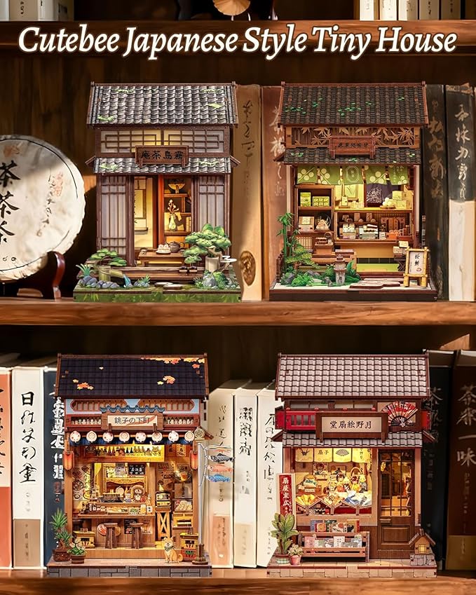 CUTEBEE Book Nook Kit - DIY Miniature House Japanese Tea House, Dollhouse Kit for Adults and Teens, Tiny House Bookshelf Decor 3D Wooden Puzzle, Gifts for Family, Friends（Kirishima Cha-an）