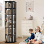 YOWOS Rotating Bookshelf Tower, 360 Display Spinning Bookcase, Bamboo Bookshelf Floor Standing Storage Rack, Wood Narrow Book Shelf Organizer for Kids&Adults (Black, 6 Tier)