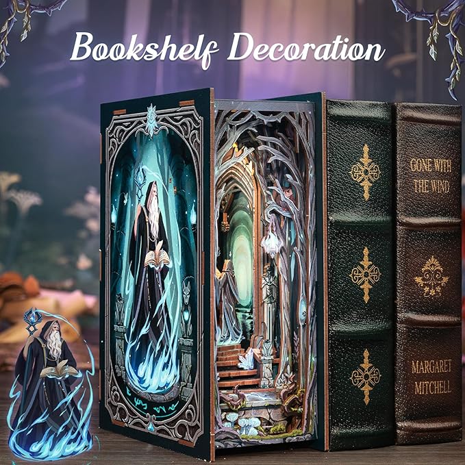 Cutefun Book Nook Kit - Decorative Bookend Alley Build Model with LED Light, DIY Miniature Dollhouse Kit 3D Wooden Puzzle for Adults, Teens, Crafts Gifts for Bookshelf Decor (The Gate of Wonderland)