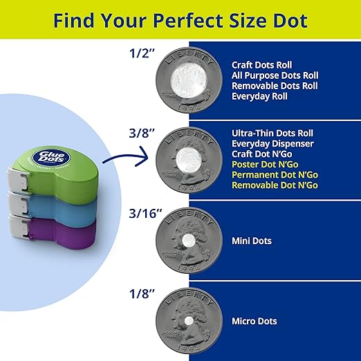 Glue Dots Dot N' Go Glue Dot Dispenser Project Pack with 200 Permanent, Poster, and Removable Double-Sided Adhesive Craft Dots Each, 3/8-Inch