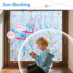 FINNEZ Window Privacy Film Stain Glass Film Flowers Rainbow Window Film Window Clings Non-Adhesive Reusable Decorative for Home（Blue Lotus，17.5 Inch x 13.1 Feet）
