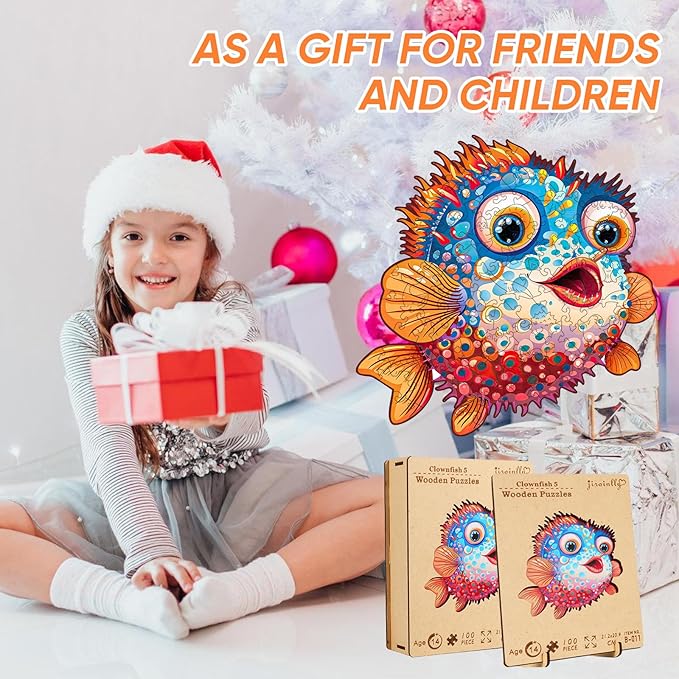 Wooden Puzzles for Kids,100 Pieces Ocean Puzzle,Unique Fish Shaped Wooden Puzzle, Preschool Puzzle Toys, Give Your Kids/Grandchildren, Suitable for Family Games