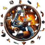 KAAYEE Wooden Puzzles for Adults, 3D Visual Effect Dragon Family Night Reading Wooden Jigsaw Puzzle Unique Shape Wood Puzzle Adult, 3D Effect Flat Puzzle Birthday Family Games (S-8.5 * 8.5 in-95pcs)