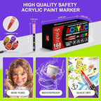 DICEKOO 168 Colors Acrylic Paint Markers, Soft Brush Tip Pens with Automatic Ink Control System, Waterproof, Quick-Drying, Lightfast, for Rock Painting, Canvas, Wood, Egg & DIY Crafts Art Supplies