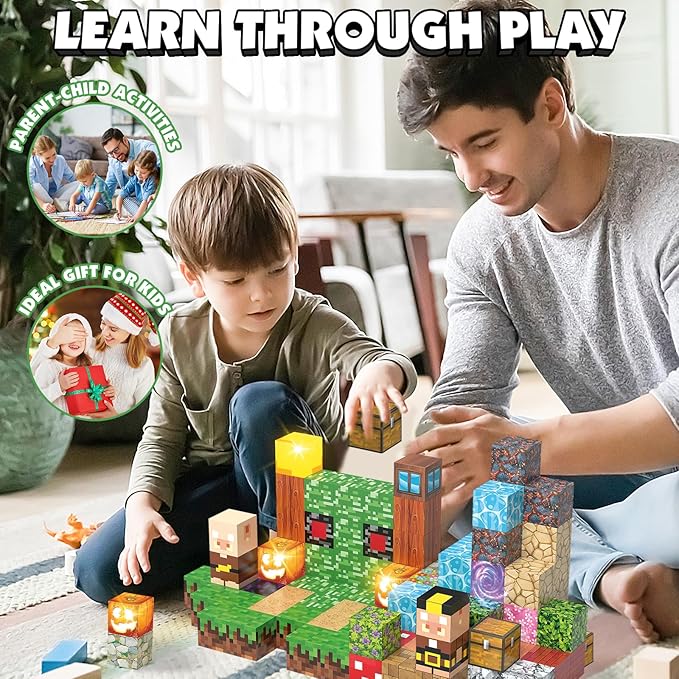 Magnetic Building Blocks, Magnetic Blocks STEM Construction Toys, Montessori Sensory Stacking Toys for Toddlers, Magnet Cubes with Light Blocks, Christmas Birthday Gifts for Kids Age 3 4 5 6 7 8-12