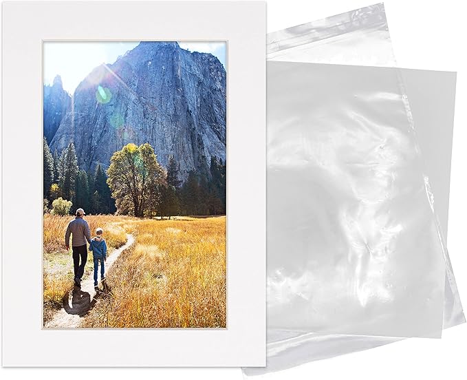 5x7 Mat for 8.5x11 Frame - Precut Mat Board Acid-Free Show Kit with Backing Board, and Clear Bags White 5x7 Photo Matte Made to Fit a 8.5x11 Picture Frame Matboard for Framing, Pack of 10 Mats