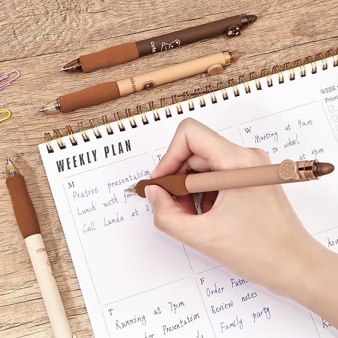 BAYTORY 8Pcs Cute Retractable Erasable Gel Pens, Blue and Black Ink Pen with Eraser Clear, Smooth Writing Comfortable to Use for Note Taking Marking Planner Crossword Puzzles (Coffee)