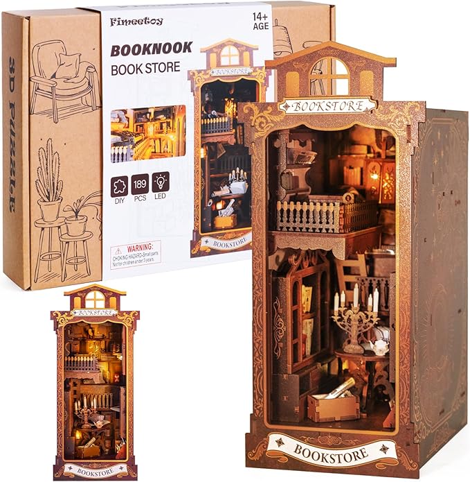 Book Nook Kits for Adults, Miniature House Dollhouse Kit for Teens, DIY Crafts for Adults, Bookshelf Decor Bookstore with LED Light, Gifts for Family and Friends