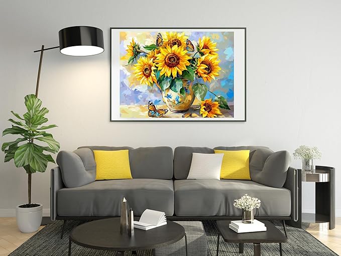 Moohue 14ct Counted Stamped Cross Stitch Kits for Adults Sunflowers and Butterflies Printed Cross Stitch Patterns Art Crafts Cross Stitch Supplies (Flowers 5)