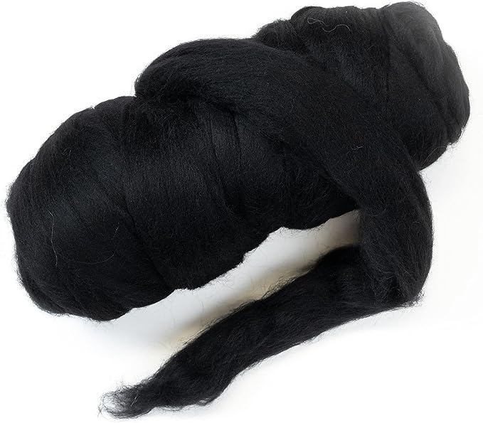 Colored Natural Wool roving, 1 lb. Best Wool for Needle Felting, Wet Felting, handcrafts and Spinning. (Total Black, 1 lb)