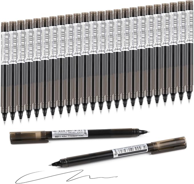 RIANCY Black Fine Point Gel Pens 24Pcs 0.5mm Gel Ballpoint Pens Black Liquid Ink Pens No Smear No Bleed, Smooth Writing Pen for Journaling Note Taking Drawing Sketching Coloring Office School Supplies