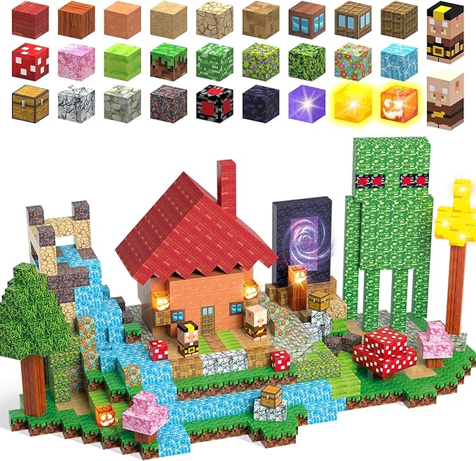 Magnetic Building Blocks, Magnetic Blocks STEM Construction Toys, Montessori Sensory Stacking Toys for Toddlers, Magnet Cubes with Light Blocks, Christmas Birthday Gifts for Kids Age 3 4 5 6 7 8-12
