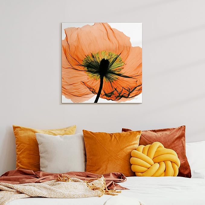 Empire Art Direct Frameless Free Floating Tempered Glass Panel Graphic Wall Art Ready to Hang, 24" x 24", Poppy Orange Flower
