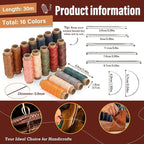 0.8 mm Leather Sewing Thread, 16 Colors 32 Yards Waxed Thread, Round Waxed Thread, Wax String for Bracelet Making, Sewing Stitching, Bookbinding, Braiding