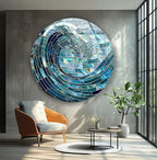 My Photostation.com 31.5''(80cm) Diameter Ocean Wave in Blue Mosaic Round Glass Wall Art Tempered Glass Printing Wall Decor Large Wall Art Wall Hangings