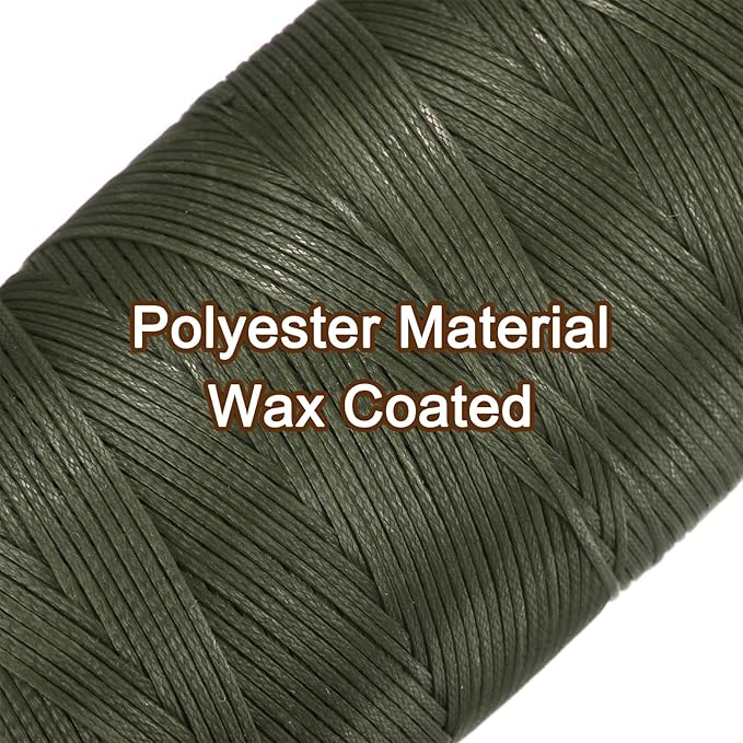 uxcell 150D 0.8mm Flat Waxed Thread 284 Yards Polyester Leather Sewing Waxed String Hand Stitching Waxed Cord for Leather Stitching Sewing Bookbinding DIY Craft Dark Green