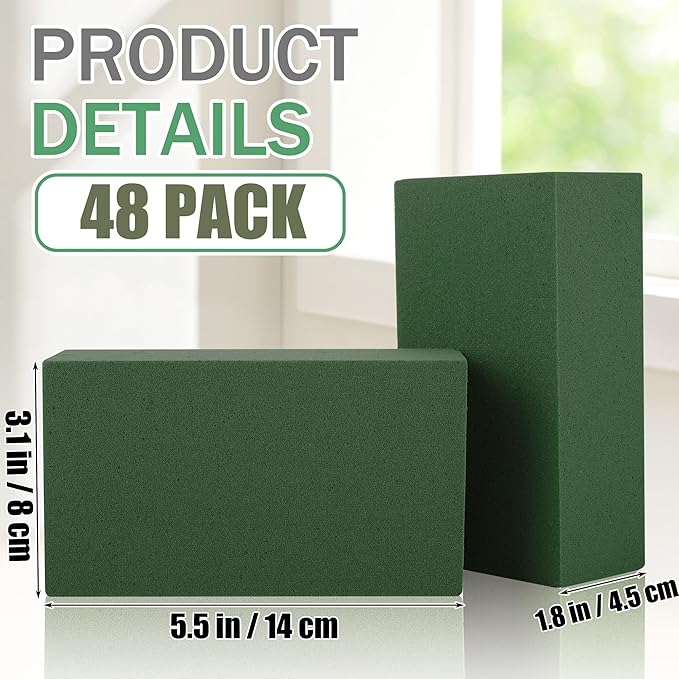 48 Packs Floral Foam Blocks Wet & Dry Floral Foam Bricks 5.5x3.1x1.8 Inch Flower Arranging Kit for Fresh and Artificial Flowers Florist Foam Blocks for Wedding Home Decor