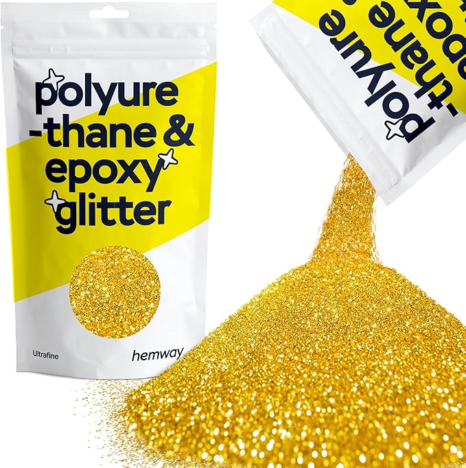 Hemway Polyurethane & Epoxy Glitter Metallic Crystal Flake Additive for Flooring, Jewellery Making, Tumblers and Resin 100g / 3.5oz - Ultrafine (1/128" 0.008" 0.2mm) - Gold