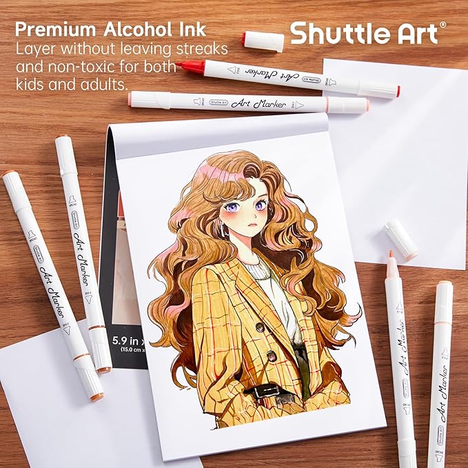 Shuttle Art 30 Colors Skin Tone&Hair Art Markers, Dual Tip Alcohol Based Flesh Color Marker Pen Set Contains 1 Blender Perfect for Kids & Adults Portrait,Comic, Anime, Manga, Illustration