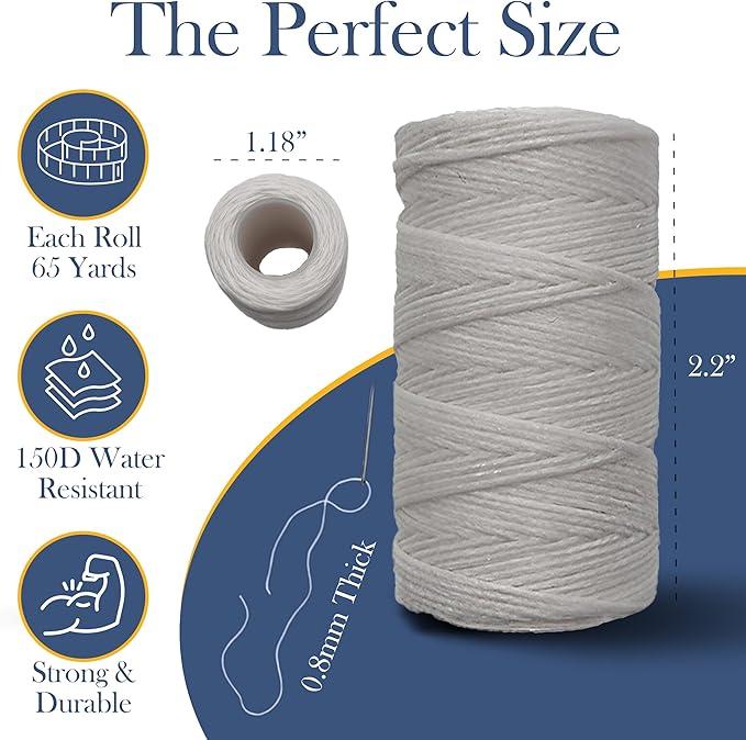 Waxed Thread 3X Wax Thread, 65 Yardx0.8mm Wax String, 150D Waxed Leather String in Black, Brown and White Perfect Dream Catcher Supplies