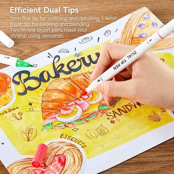 Shuttle Art Dual Tip Brush Pens, 70 Colors, Fine and Brush Dual Tip Markers Set, Portable Storage Case, Ideal for Calligraphy, Coloring, Doodling, Writing