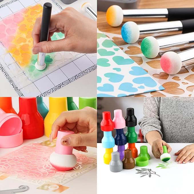 23PCS / Sets Ink Applicator with Storage Cases,Paper Pouncers for Direct Ink Application On Crafts Projects Easily,Inking Sponge for Stamp Ink Distressing, Blending Card Making Crafting Tools
