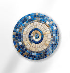 My Photostation.com 27.5''(70cm) Diameter Coastal Sunburst Beige & Blue Round Glass Wall Art Tempered Glass Printing Wall Decor Large Wall Art Wall Hangings