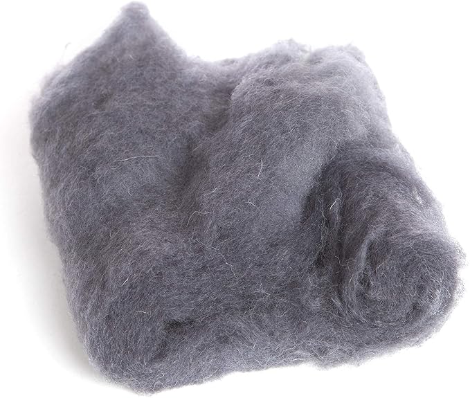 Desert Breeze Distributing Maori Wool Carded Batting, 100% Natural New Zealand Wool Made by DHG in Italy for Needle Felting, 3.5 OZ, 27 Micron, Color Charcoal Gray