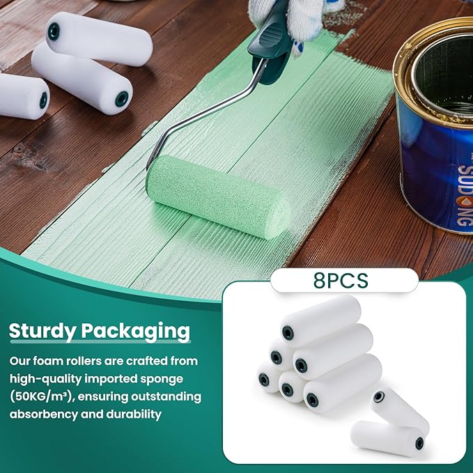 Foam Paint Roller, 8 Pack, 4 Inch Small Paint Roller Kit with High-Density Foam Paint Roller Covers, Mini Paint Rollers for Painting Walls, Suitable for Wall, Cabinets, Ceilings.