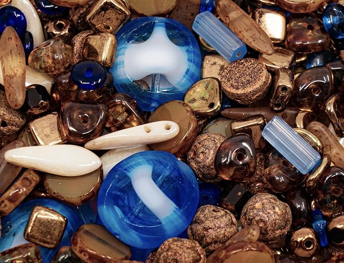 1.4oz (40g) Limited Mix of Czech Glass Beads, Matte and Glossy, Faceted Fire Polish, Hand Made Set Kit, Blue Copper