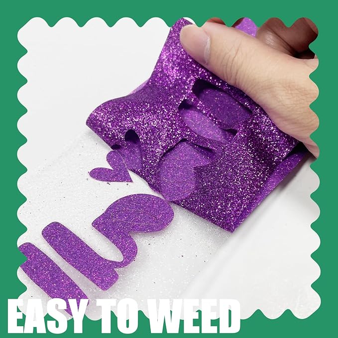 Dark Purple Glitter HTV Heat Transfer Vinyl, 12" x 8ft lron on Vinyl, for T-Shirt Ironing, Vinyl HTV Easy to Cut and Weed, The Best Choice for DIY Creativity. (Dark Purple, 12" x 8ft)
