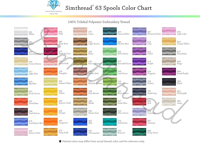 Simthread 63 Colors Compatible with Brother Polyester Embroidery Machine Thread + 20 Thread Holder Kit