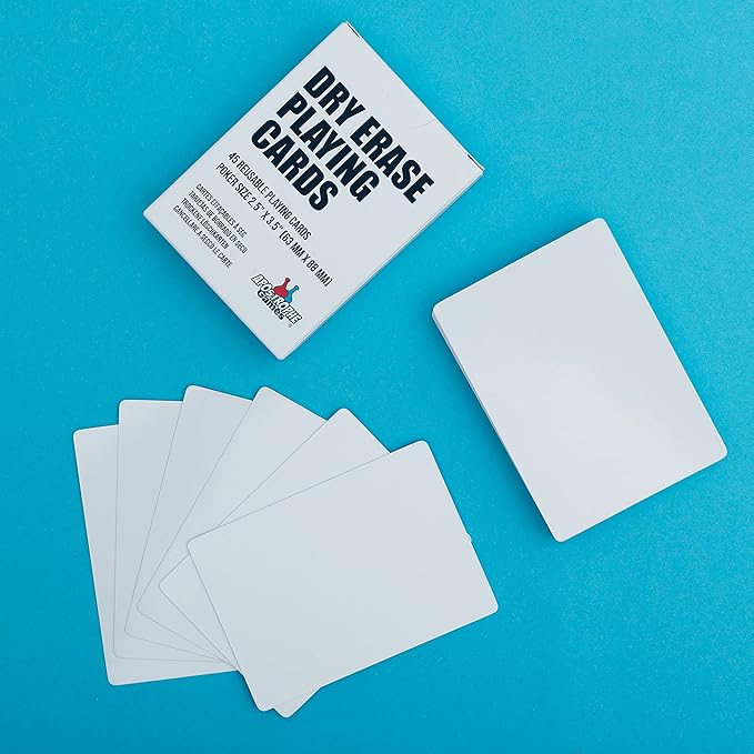 Dry Erase Blank Playing Cards w/Box, Poker Size - 2.5" x 3.5", 45 Reusable Cards, Flashcards, Board Game & Note Cards