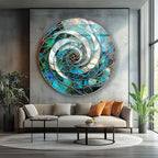 My Photostation.com 27.5''(70cm) Diameter Aqua Spiral Harmony Round Glass Wall Art Tempered Glass Printing Wall Decor Large Wall Art Wall Hangings