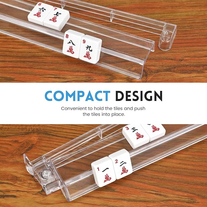 4 PCS Clear Acrylic American Majiang Tile Racks with Pushers,Mahjong All-in-One Tile Rack & Pusher, Modern American Mahjong Tile Racks