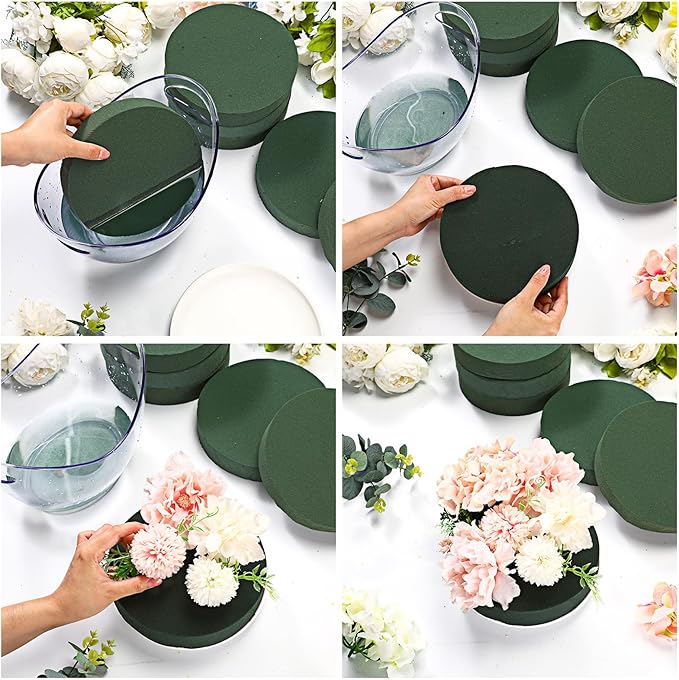 Maitys 12 Pieces Round Floral Foam Wet Green Flower Foam DIY Flower Arrangement Kit for Aisle Wedding Party Decoration(8 x 8 x 1.57 Inches)