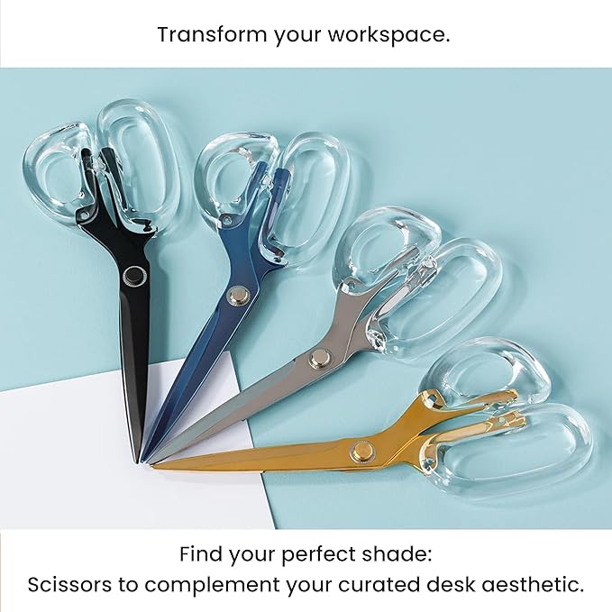 OfficeGoods 9” Stainless Steel Acrylic Scissors for Office and Home - Aesthetic and Sharp All Purpose Scissors, Perfect for Sewing, Arts and Crafts - Blue Silver Metal