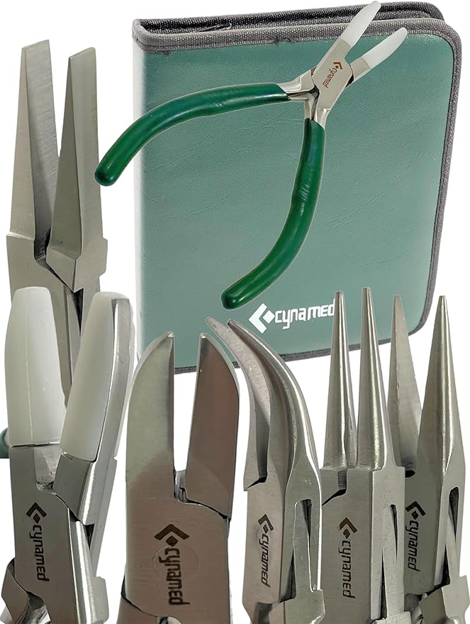 Premium 7-Pcs Jewelers Pliers Set Jewelry Tools Kit -Jewelry Making Pliers Tools with Needle Nose Pliers/Chain Nose Pliers, Round Nose Pliers, Nylon Jaw Pliers, Wire Cutter, Bent Nose Pliers With Case