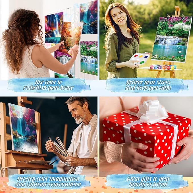Zhanmai 12 Pack Pre Drawn Canvas for Painting Sip and Paint Kit 8" x 10" Paint Party Set Canvas Painting Pre Printed Canvases for Party Favor DIY Virtual Adult's Date Night(Realistic Landscape)