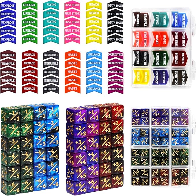 SIXPOINTS 108PCS 12mm MTG +1/+1 Tokens 6 Sided Dice & Keyword Counters Tokens Set for Magic The Gathering, MTG, TCG, Card Games Accessories