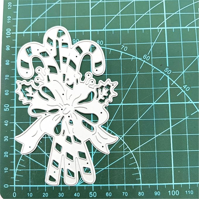 Metal Cutting Dies DIY Merry Christams Embossing Stencil Template Scrapbooking Card Making Mold Photo Album Arts Crafts Tools (Christmas Scepter bow-10.3x6.7cm)